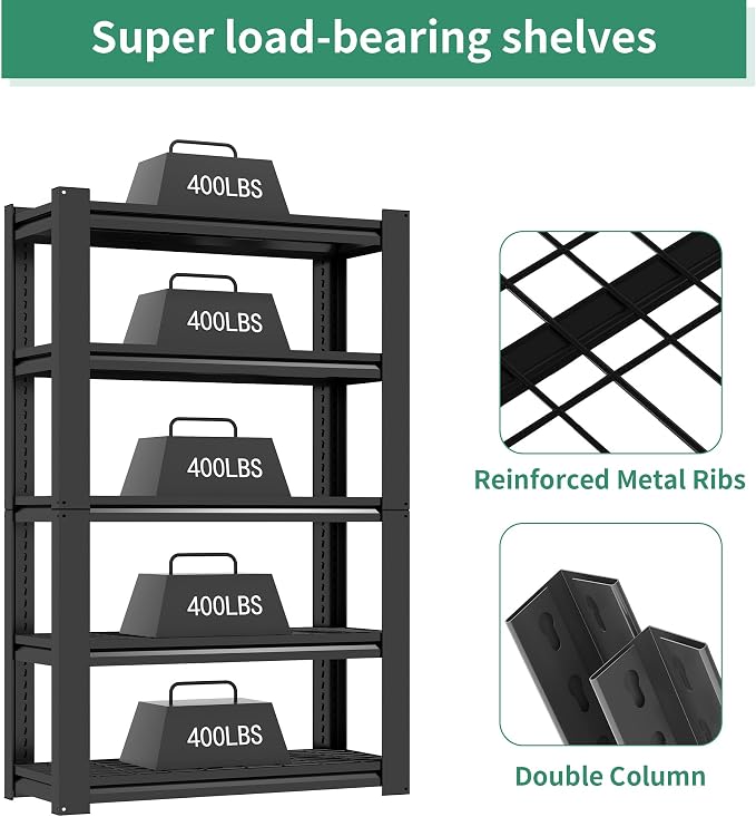 72" H Garage Shelving, Garage Shelves Heavy Duty, 5 Tier Adjustable Storage - Image 4