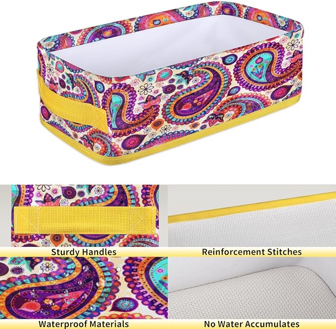 Paisley Folk Style Bathroom Storage Basket, Foldable - Image 4