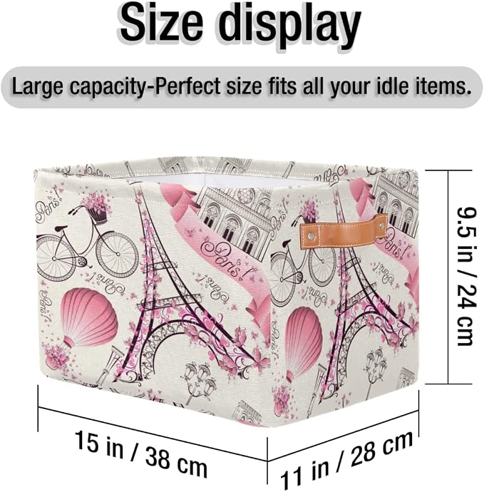 Storage Basket Floral Paris Eiffel Tower, Large Foldable Organizer Storage Bins - Image 6