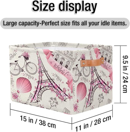 Storage Basket Floral Paris Eiffel Tower, Large Foldable Organizer Storage Bins - Image 6