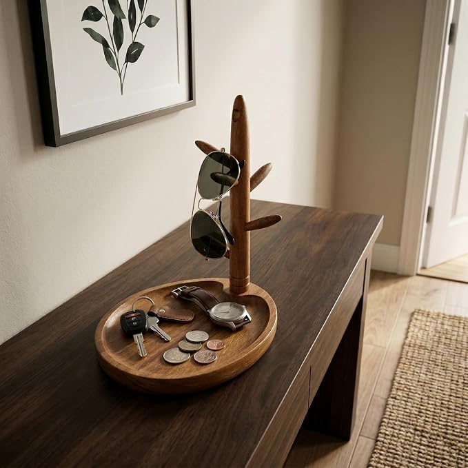 Solid Acacia Key Tray for Entryway Table, Key Holder - Image 5