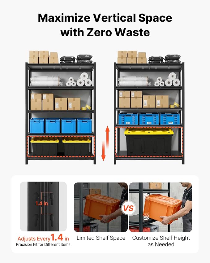 VEVOR Garage Shelving, 5-Tier Adjustable Storage Shelves, 3000 lbs Heavy Duty - Image 4