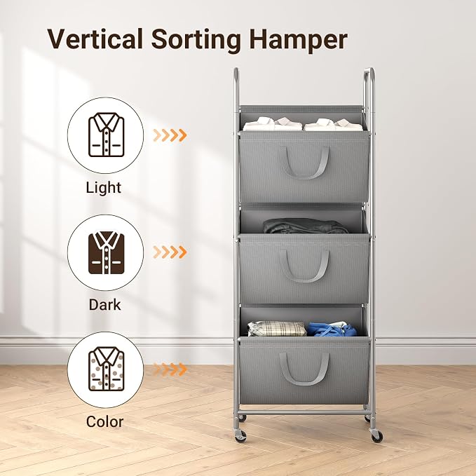 ELYKEN 120L Vertical Rolling Laundry Hamper - Image 7