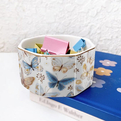 Ceramic Paper Clip Holder Gold Line Paper Clip Dispenser Organizer - Image 2