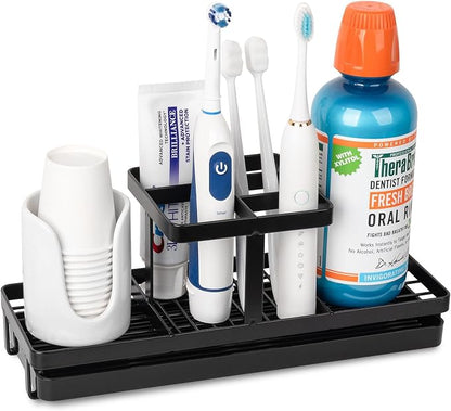 Toothbrush Holders Toothpaste Organizer Bathroom Accessories, Matte Black | by Heagoale