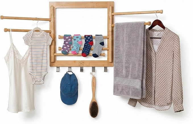 Honey-Can-Do Bamboo Wall-Mount Swivel-Arm Drying Rack, 80 lb, Natural | by Honey-Can-Do