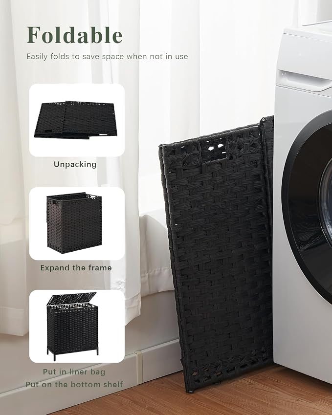 SETVSON Laundry Hamper with Lid 132 L, Clothes Hamper with Lid, Handwoven - Image 7