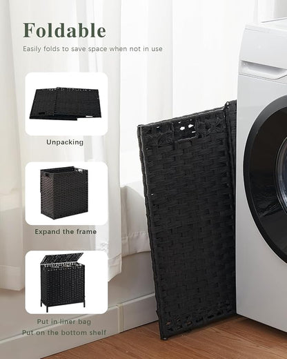 SETVSON Laundry Hamper with Lid 132 L, Clothes Hamper with Lid, Handwoven - Image 7
