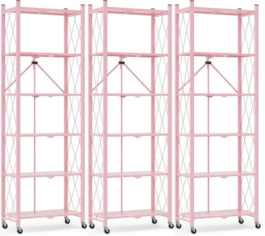 ALANNG 73.6 Inch Folding Bookshelf, 6 Tier Metal Bookcase and Bookshelves | by ALANNG