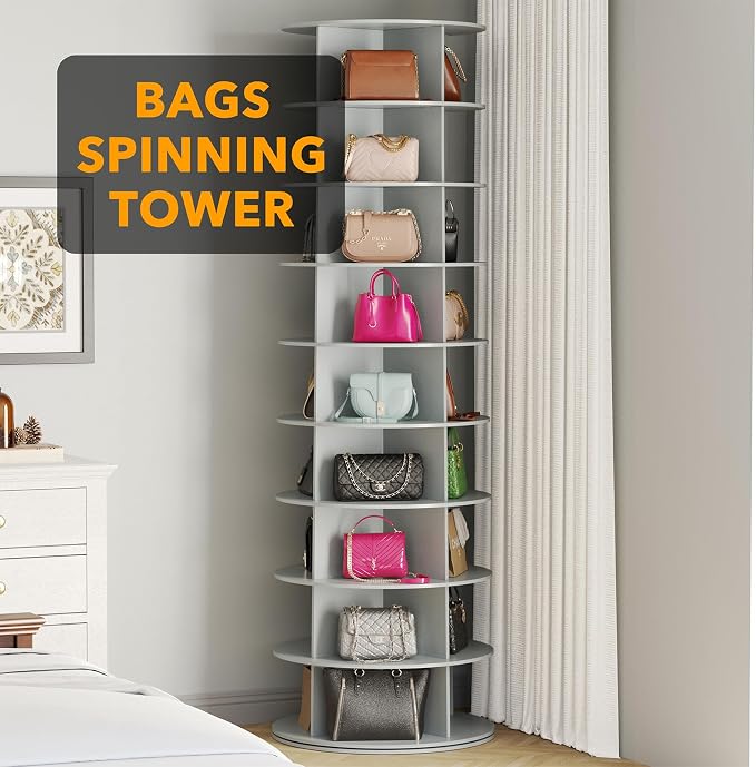 SpaceAid 9 Tier Rotating Shoe Rack Tower, Spinning Shoe Display Lazy Susan - Image 5