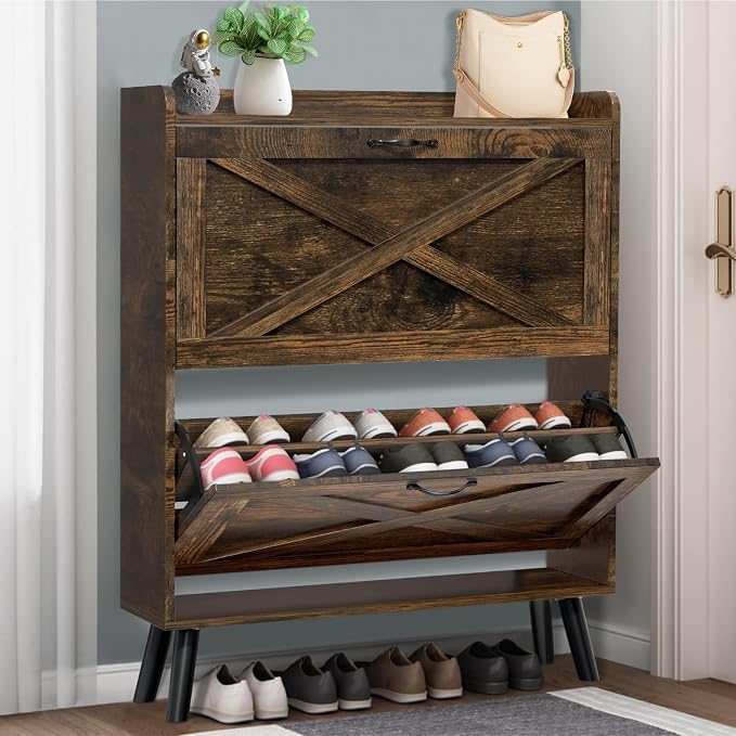Narrow Shoe Storage Cabinet, Freestanding Hidden Shoe Organizer - Image 7