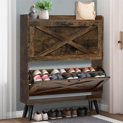 Narrow Shoe Storage Cabinet, Freestanding Hidden Shoe Organizer - Image 7