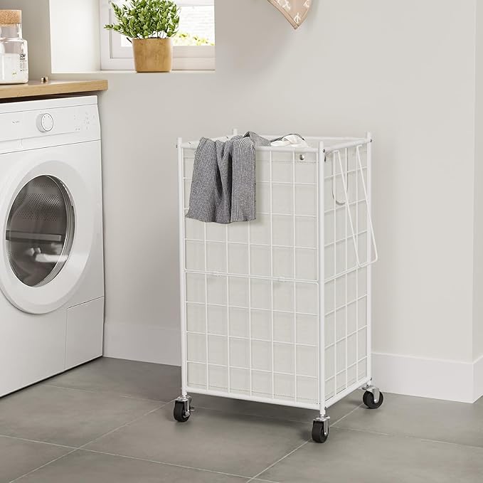 WOWLIVE Laundry Hamper with Wheels, Metal Wire Frame Rolling Laundry Basket - Image 3