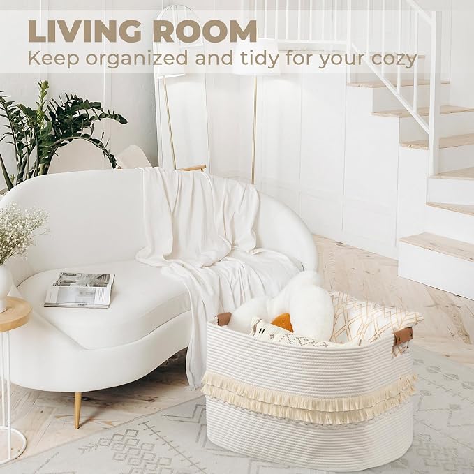 danpinera 108L Large Basket for Living Room, Boho Decorative Basket Organizing - Image 2