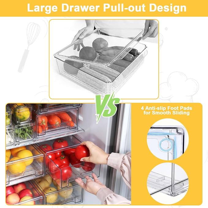 YINGRACE 7 Pack Fridge Organizer Bins, Stackable Refrigerator Organizers and - Image 3