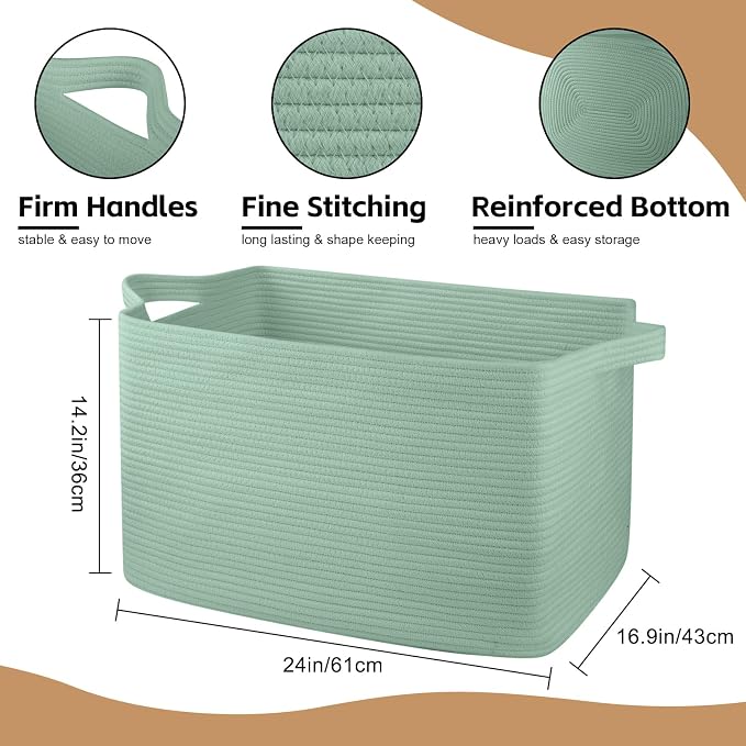 95L Extra Large Blanket Basket, Rectangle Nursery Blanket Storage - Image 2