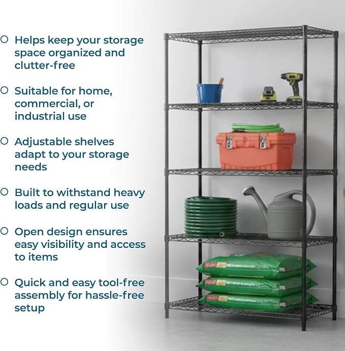 Honey-Can-Do 5-Tier Steel Shelving Unit, 800 lb/Shelf, 000 lb total across 5 - Image 8