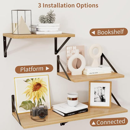 Axeman Deep Floating Shelves, 12 Inch Deep Rustic Oak Floating Wall Shelves Set - Image 4