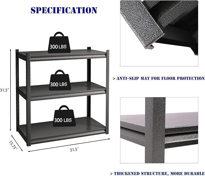 32" W Garage Shelving, 900LBS Loads Adjustable Garage Storage Shelves, 3-Tier - Image 3