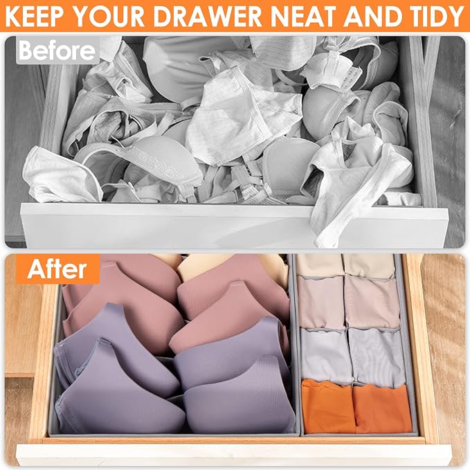 Criusia 6 Pack Sock Underwear Drawer Organizer Dividers, 58 Cell Foldable - Image 2
