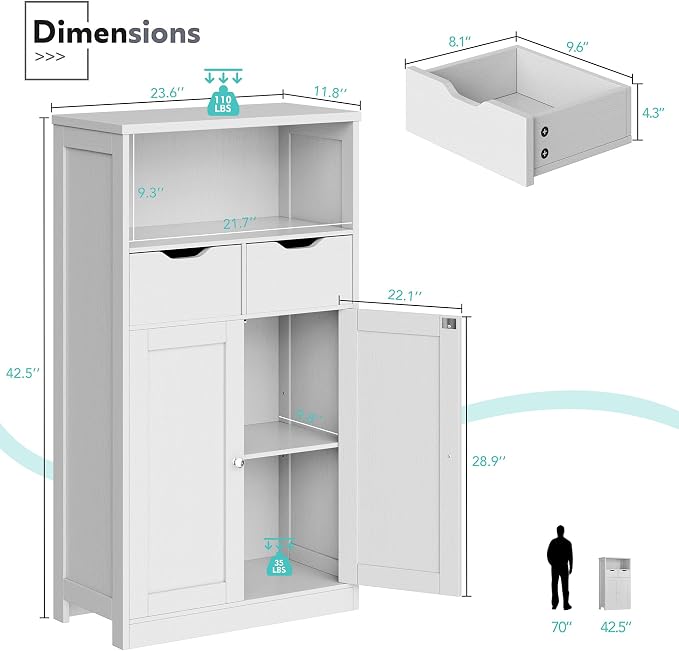 Vongrasig Bathroom Storage Cabinet, 42.5" H Freestanding Floor Cabinet | Wooden - Image 2