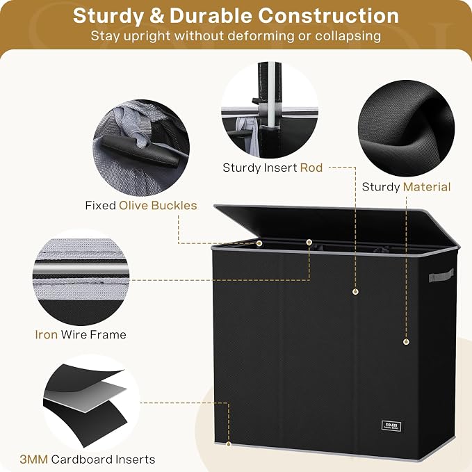 SOLEDI 180L Laundry Hamper 3 Section, Extra Large Laundry Hamper - Image 10