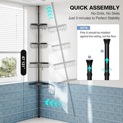Corner Shower Caddy Tension Pole: Adjustable Rustproof 4-Tier Inside Bathroom - Image 6