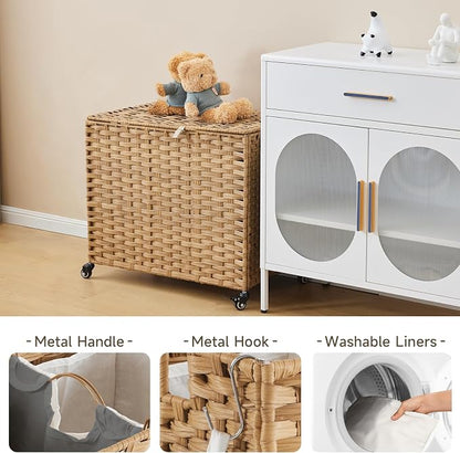 Laundry Hamper with Wheels, 34.3 Gallon Rolling Laundry Basket with Lid - Image 5