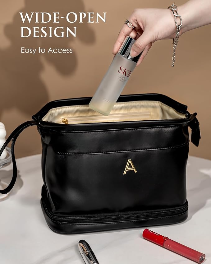 Bridesmaid Gift, Initial Makeup Bags, Personalized Double Layer Cosmetic Bag - Image 5