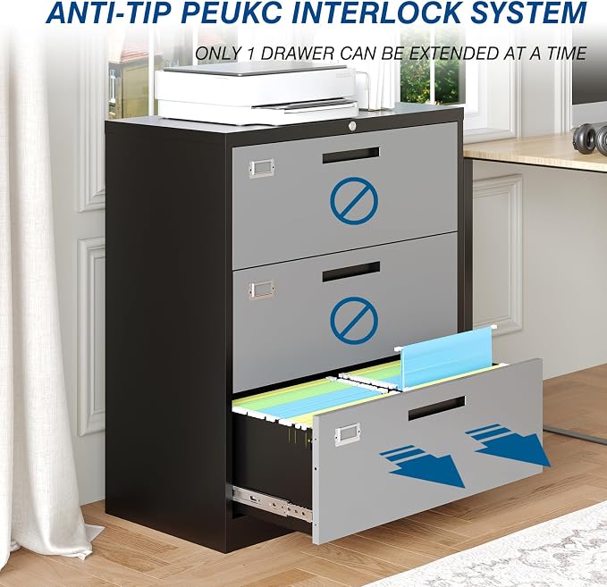 3 Drawer File Cabinet, Lateral Filing Cabinets - Image 4