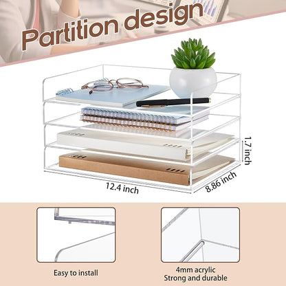 Harloon 4 Tier Acrylic Paper Tray 12.4 x 8.9 x 1.7 Inches Stackable Letter - Image 2