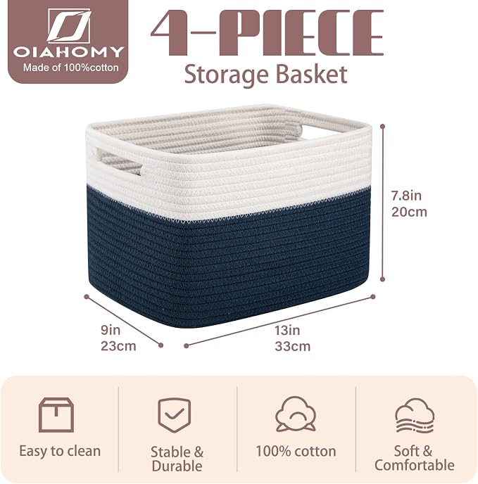 OIAHOMY 4 Pack Storage Baskets for Organizing, Basket for Shelves - Image 2