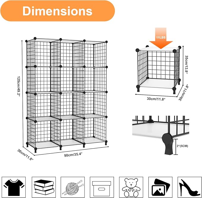 AWTATOS Wire 12 Cube Storage Organizer, Closet Storage Shelves Stackable | - Image 3