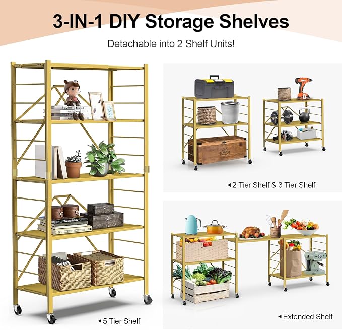 5 Tier Foldable Storage Shelves, Expandable Folding Shelving Units - Image 4