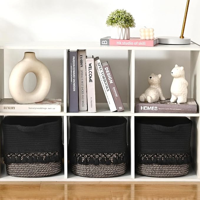 3 Pack Storage Basket for Shelves, Boho Cotton Rope Storage Bins - Image 9