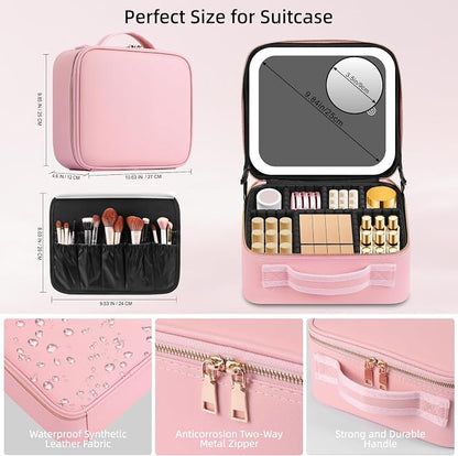 Makeup Case with Mirror and Lights, Travel Makeup Bag with Lighted Mirror - Image 2