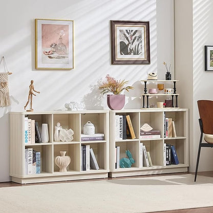 6 Cube Bookcase, Wood Floor Standing 2-Tier Bookshelf - Image 2
