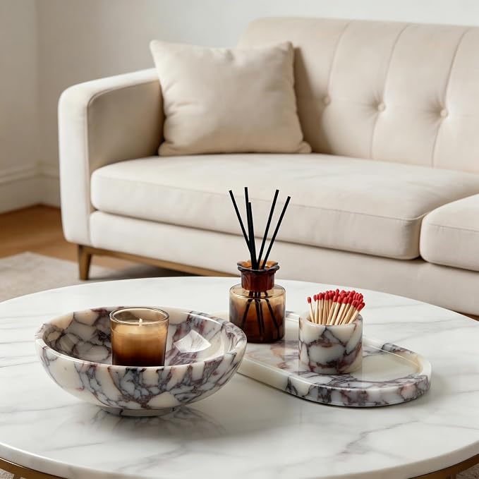Luxury Natural Marble Decorative Bowl – Medium 7-Inch Calacatta Viola Marble - Image 6