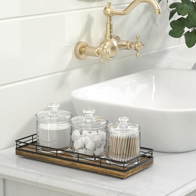 Rustic Bathroom Toilet Tank Tray, 11.2" Wood Toilet Paper Storage Basket Back - Image 7