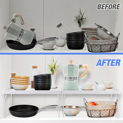 NiHome 4-Pack Stackable Plastic Kitchen Storage Shelf Foldable Rack, Expandable - Image 3