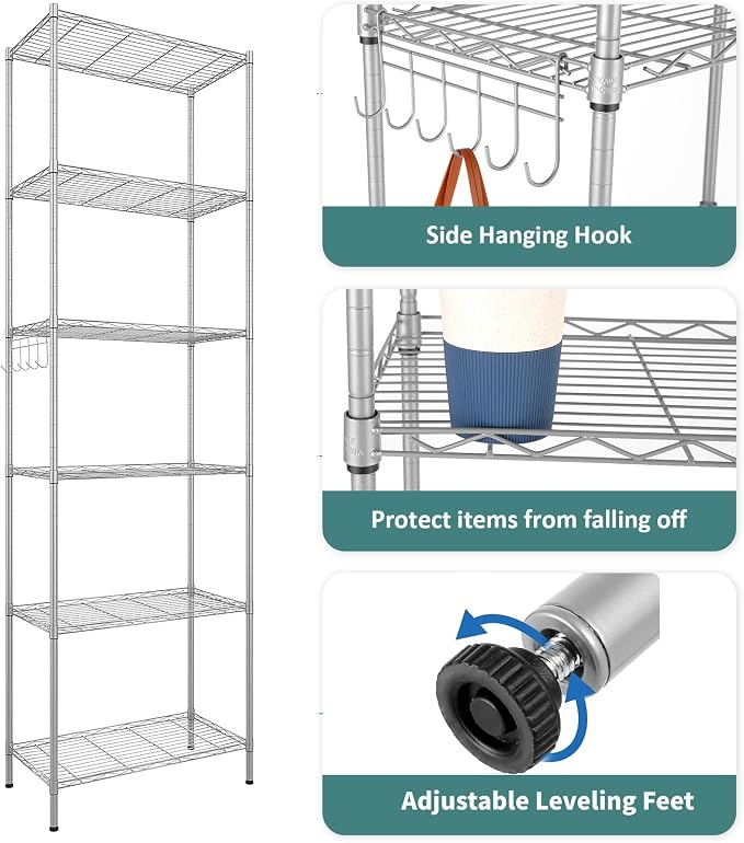 Homdox 6-Tier Storage Shelf Wire Shelving Unit Free Standing Rack Organization - Image 8