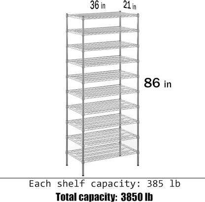 21" Deep x 36" Wide x 86" Height Wire Shelving Kit | 10-Tier | NSF Commercial - Image 3