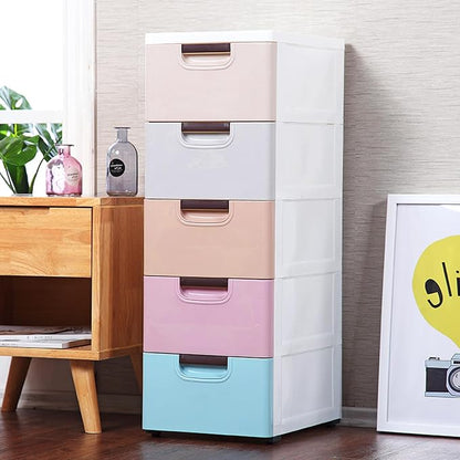5 Drawer Stackable Storage Tower, Plastic Drawers Dresser, Narrow Rolling - Image 7