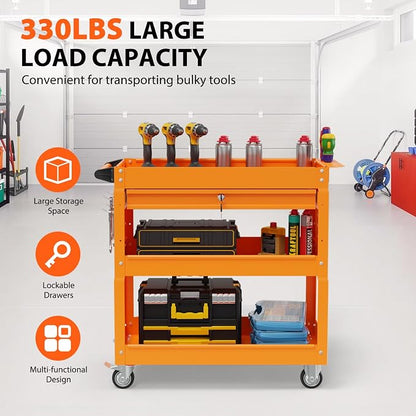 3 Tier Rolling Tool Cart with Drawers, Heavy Duty Utility Cart on Wheels - Image 2