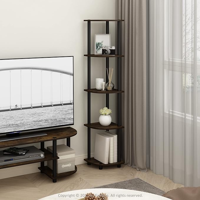 Furinno TURN-N-TUBE Corner Shelf, 5-Tier Corner Bookshelf, Open Storage Shelves - Image 2