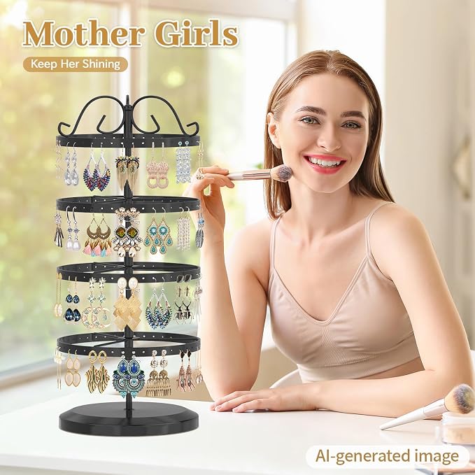 MODOWEY Rotating Earring Holder Organizer Stand, 4 Tiers Metal Tree, Display - Image 5