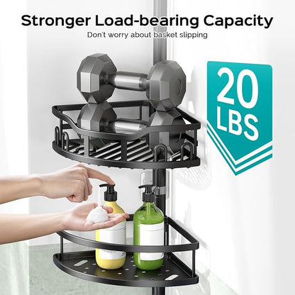 HAMITOR Corner Shower Caddy Tension Pole: Rustproof Stable 4-Tier Bathroom - Image 3