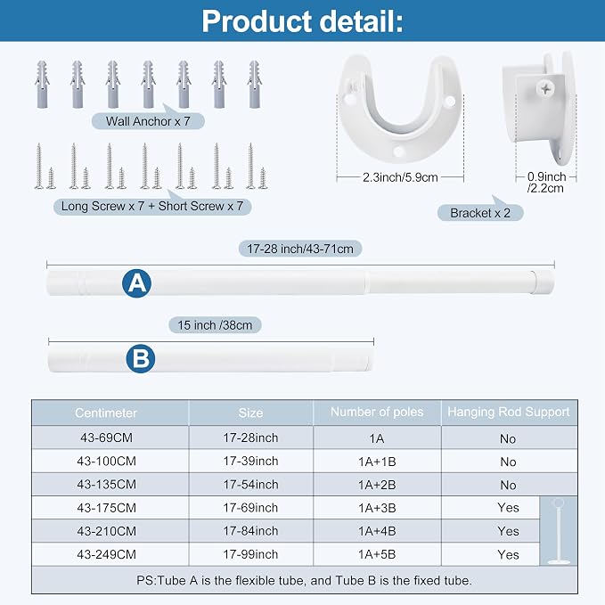 Adjustable Closet Rod for Hanging Clothes, 17-28inch Heavy Duty Metal tension - Image 4
