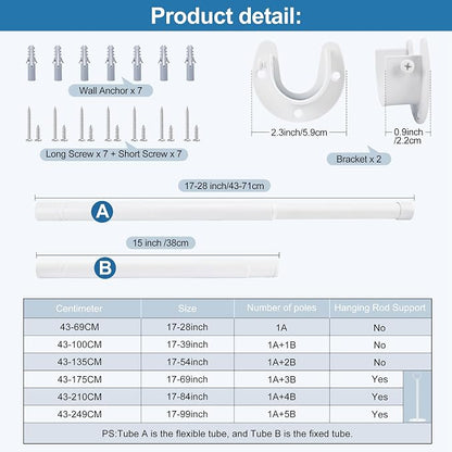Adjustable Closet Rod for Hanging Clothes, 17-28inch Heavy Duty Metal tension - Image 4