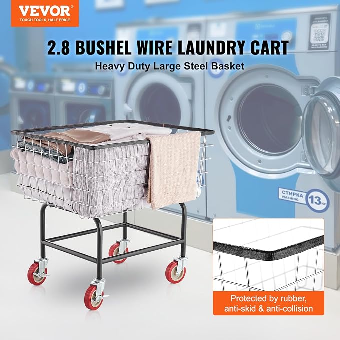 VEVOR Wire Laundry Cart, 2.8Bushel Wire Laundry Basket - Image 2